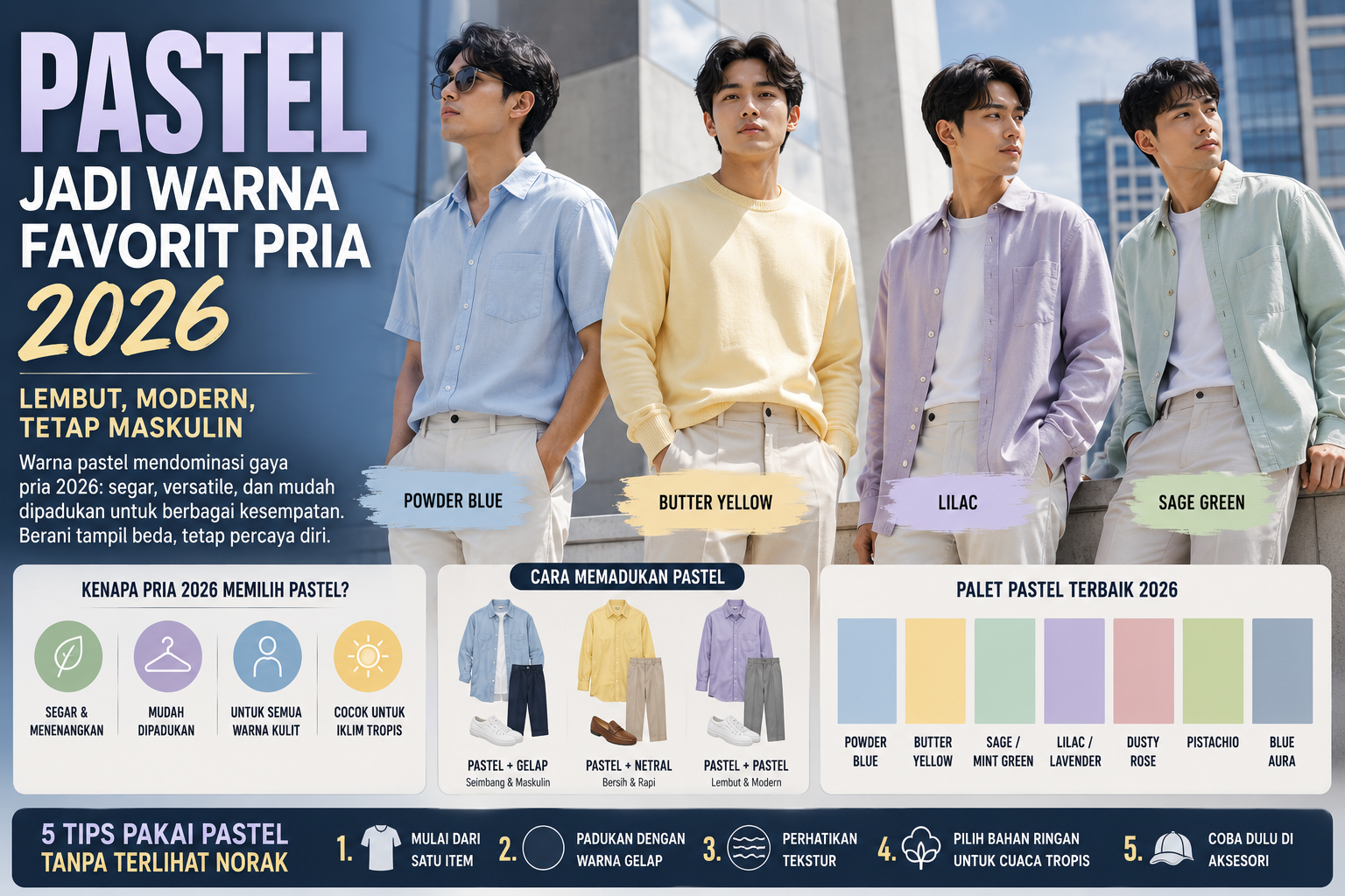 Pastel Jadi Warna Favorit Pria 2026: Panduan Gaya Lengkap 2 Pastel Jadi Warna Favorit Pria 2026: Panduan Gaya Lengkap