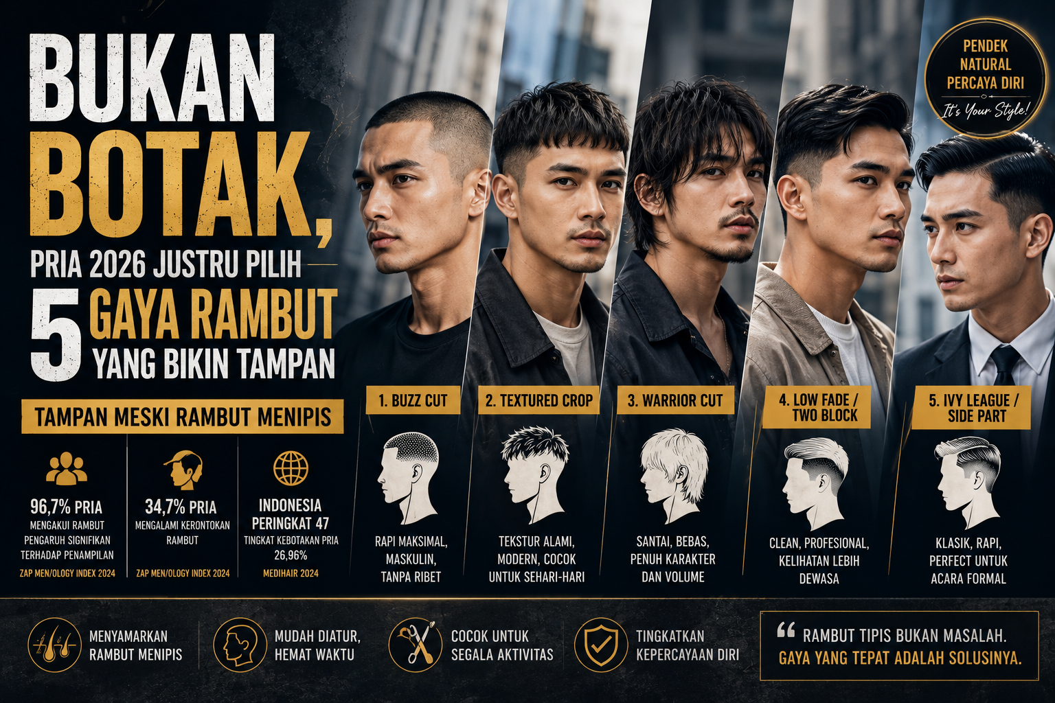 Bukan Botak, Pria 2026 Justru Pilih 5 Gaya Rambut yang Bikin Tampan 1 Bukan Botak, Pria 2026 Justru Pilih 5 Gaya Rambut yang Bikin Tampan